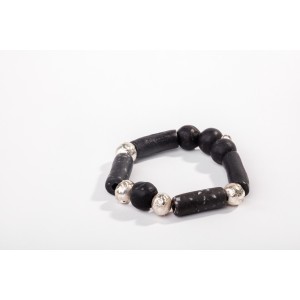 Silver Black Bead Unisex bracelet